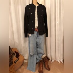 Vintage New Directions Cotton Black Zip Military Style Jacket L